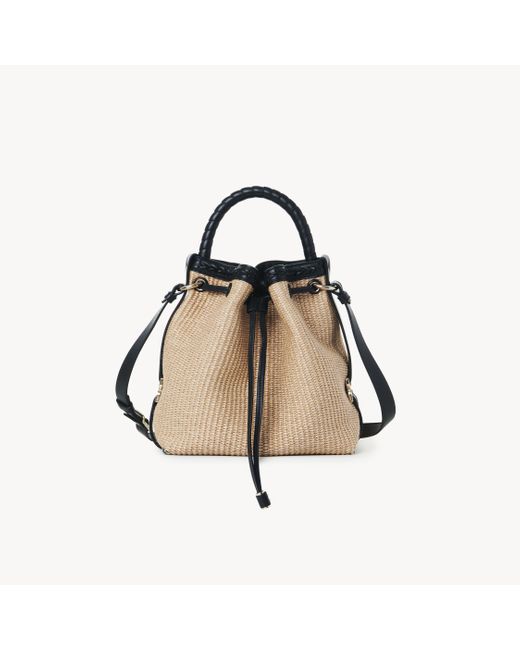 Chloé Black Marcie Bucket Bag In Soft Leather & Braided Fibers