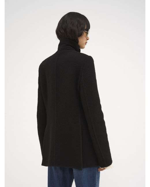 Chloé Black Long Officer Jacket In Bouclé Wool