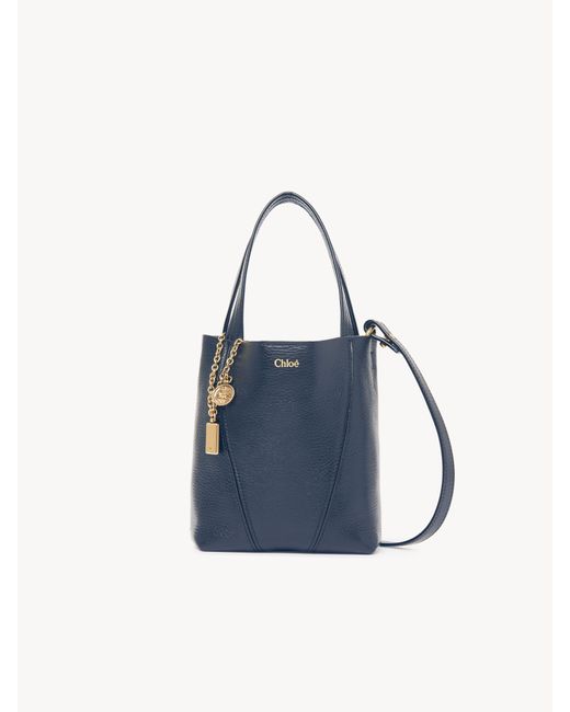 Chloé Blue Small Chloé Spin Tote Bag In Grained Leather