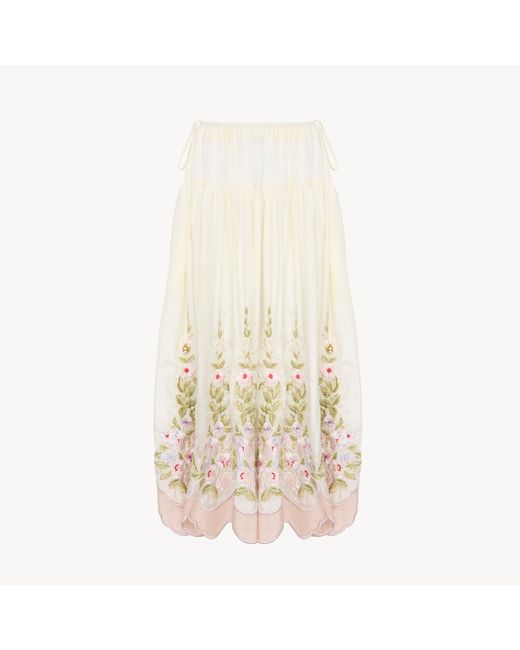 Chloé White Gathered Long Skirt