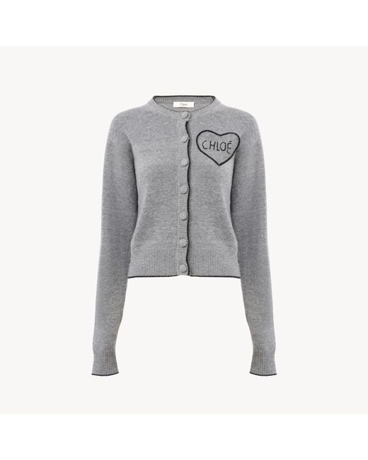 Chloé Gray Fitted Logo Cardigan