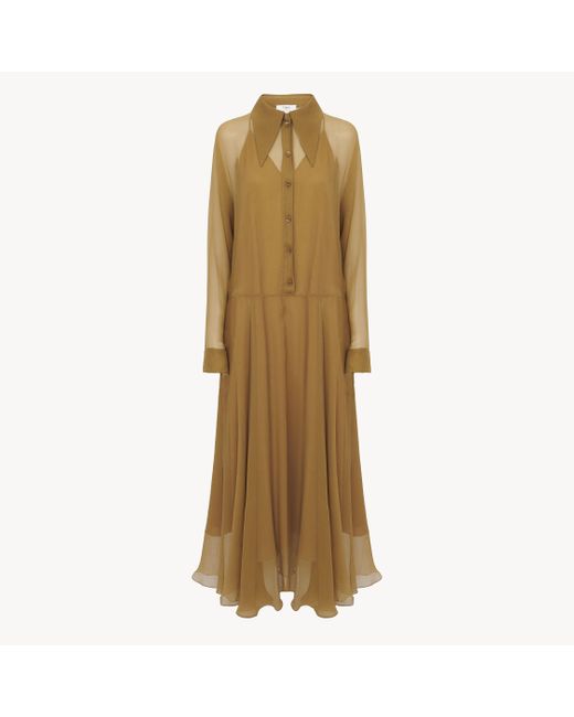 Chloé Natural Fluid Long Shirt Dress In Silk Mousseline