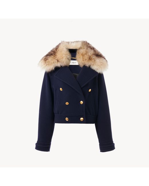 Chloé Blue Short Boxy Double-Breasted Coat
