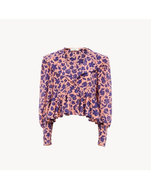 Chloé Purple V-Neck Ruffled Top