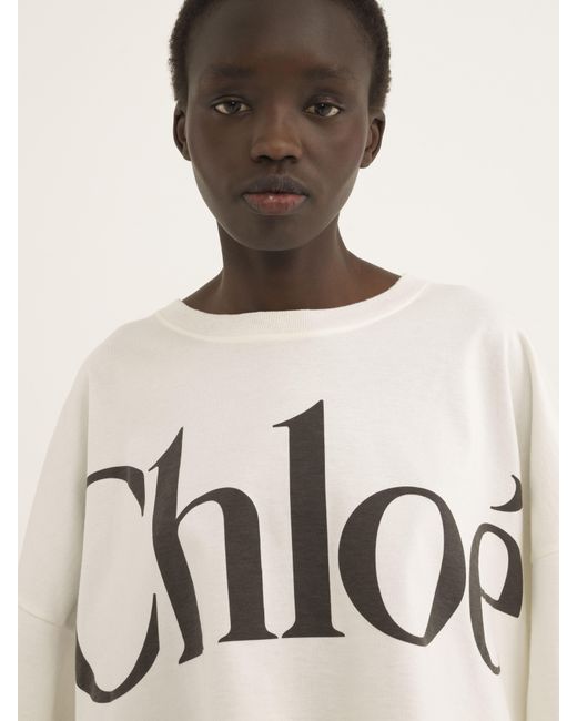 Chloé Natural Cropped Boxy Logo T-shirt In Cotton