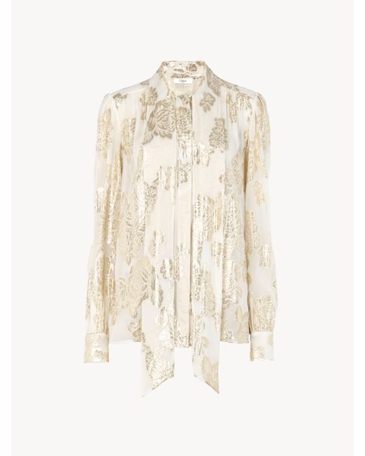 Chloé Gathered Lavallière Blouse in het White