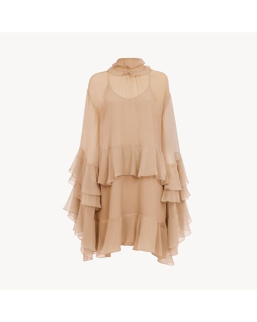 Chloé Natural Mini Ruffled Dress