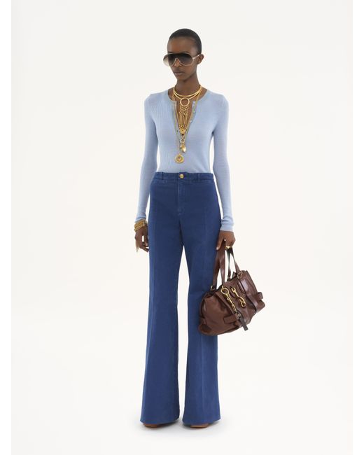 Chloé Blue Ausgestellte Couture-Hose aus Baumwoll-Canvas