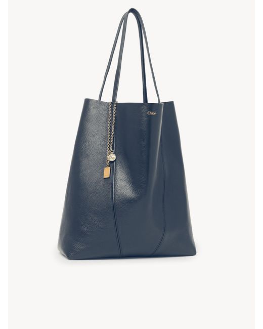 Chloé Blue Large Chloé Spin Tote Bag In Grained Leather