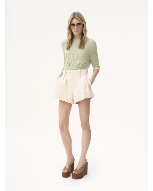 Pull manches trois-quart en maille de laine alpaga et soie à logo Chloé en coloris Green