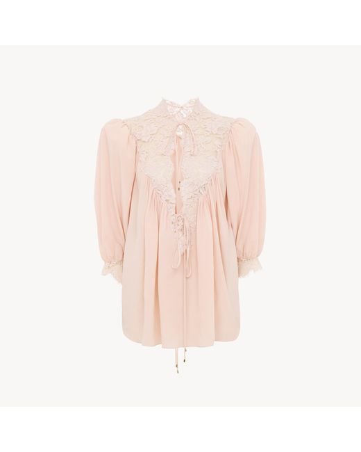 Chloé Pink Fluid Puff-Sleeve Top