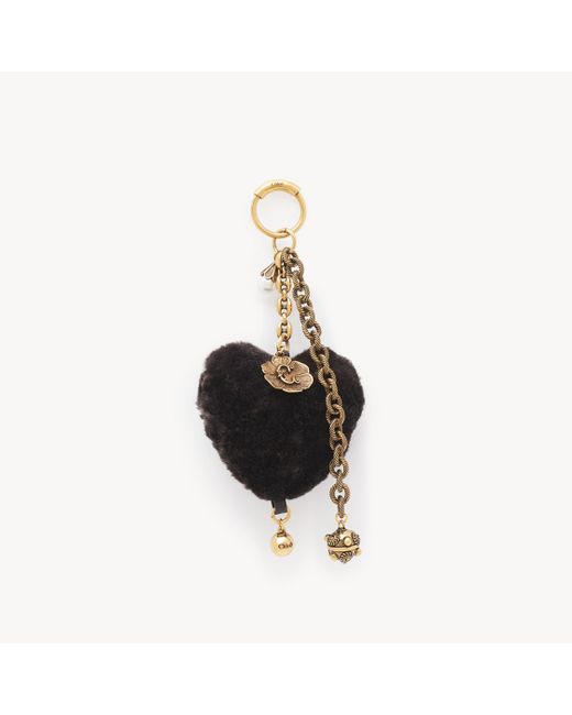 Chloé Black Symbols Heart Shearling Bag Charm