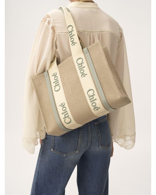 Chloé Natural Woody Tote Bag aus Leinen