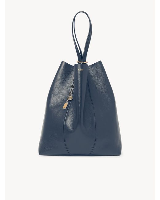 Chloé Blue Large Chloé Spin Tote Bag In Grained Leather