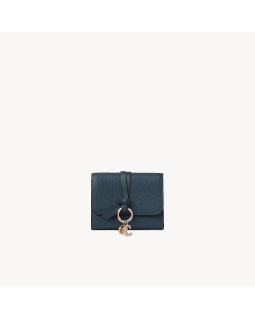Chloé Blue Small Alphabet Tri-fold In Grained Leather