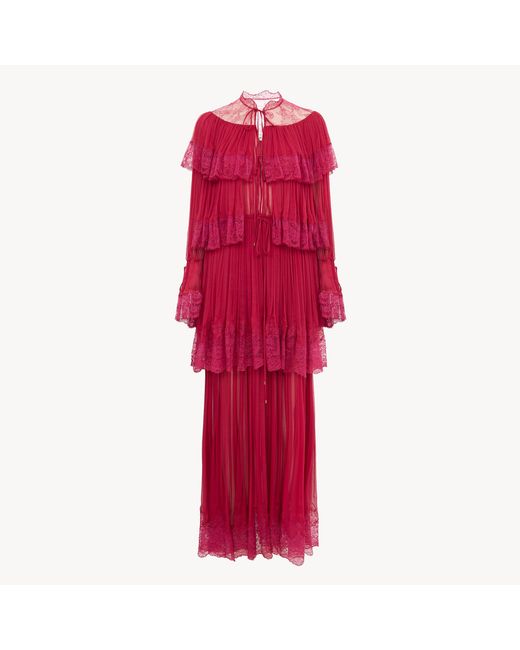 Chloé Red Long Ruffled Dress