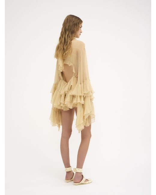 Chloé Natural Ruffled Mini Dress In Silk Mousseline