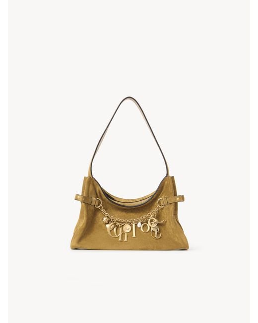 Bolso Hobo Charms De Cuero Brillante Negro 100% Piel De Ternera Chloé de color Metallic