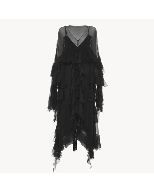 Chloé シルクモスリン製ロング フリルドレス 婦人向け ブラック サイズ シルク 100 Black