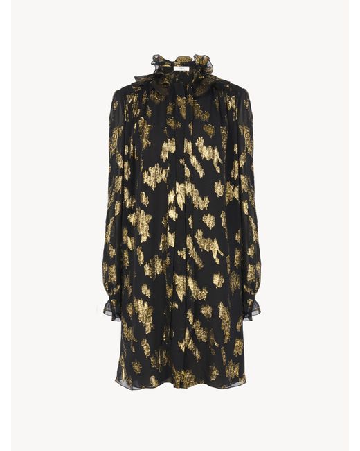Chloé Black Tie-front Mini Dress In Silk Jacquard & Lurex