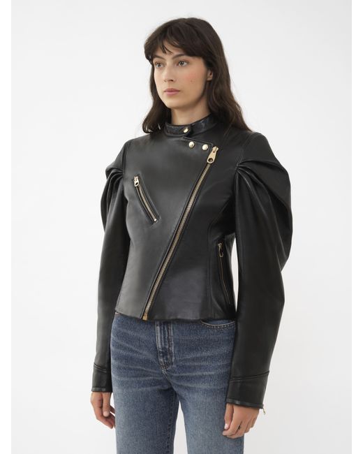 Chloé Black Asymmetrical Biker Leather Jacket