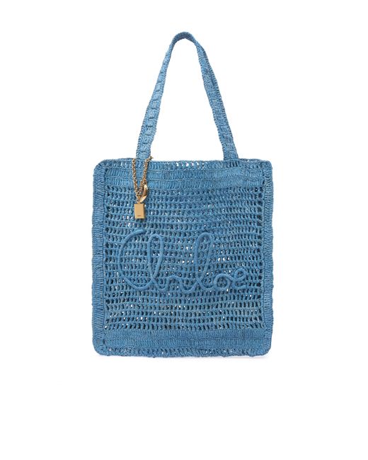 Chloé Blue Summer Banana Tote Bag In Raffia