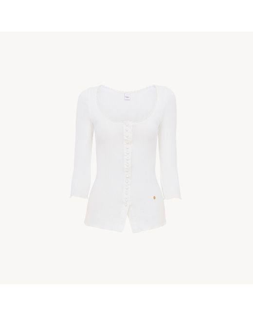 Chloé White Scoop-Neck Fitted Cardigan