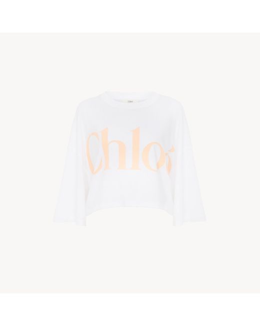 Chloé コットンジャージー製オーバーサイズ クロップド ロゴTシャツ White