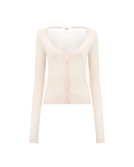 Cardigan ajusté à encolure arrondie en maille de laine extrafine Chloé en coloris Natural