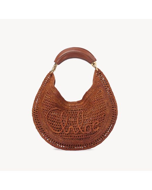 Chloé Brown Summer Banana Hobo Bag In Raffia