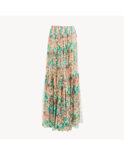 Jupe Longue Froncée En Mousseline De Soie Chloé en coloris Green