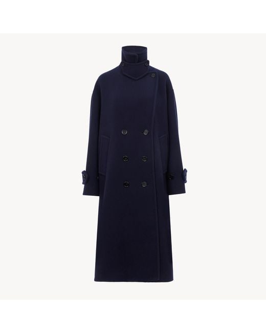 Chloé Blue Double-Breasted Oversized Long Coat