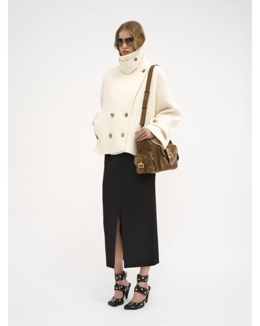Chloé Natural Kurzer Oversize-Mantel aus Wolle