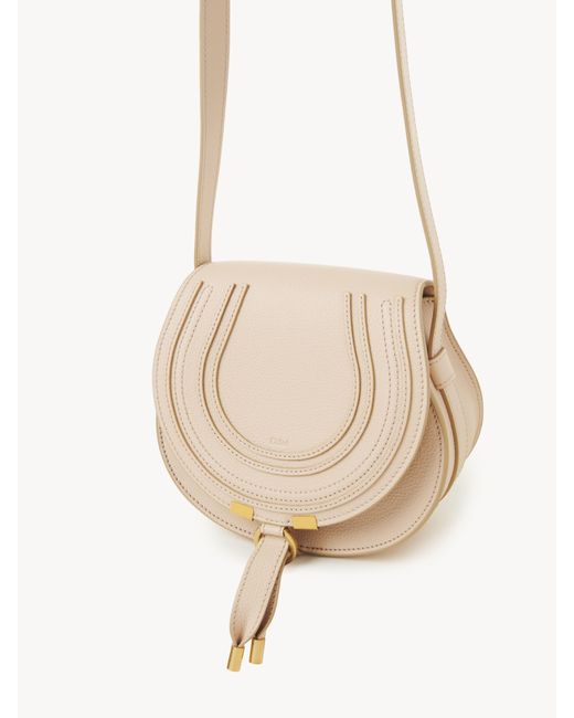 Chloé Natural Small Marcie Saddle Bag In Grained Leather