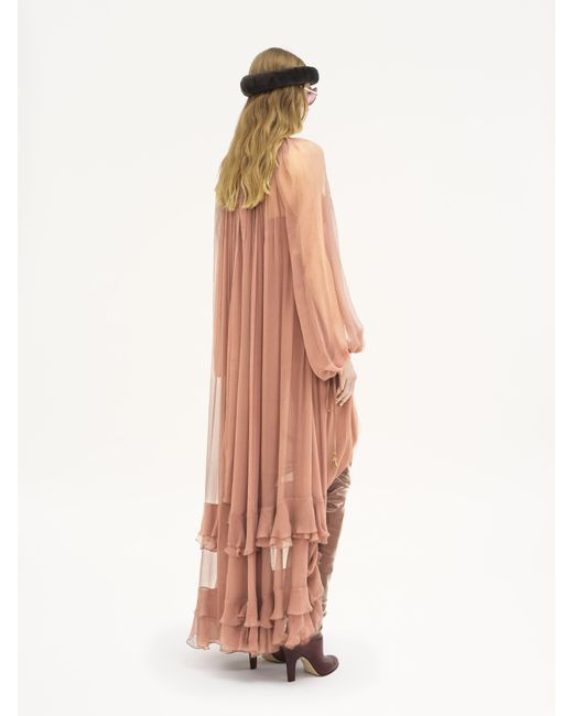 Chloé Pink Gerafftes langes Kleid aus Seidenmusselin