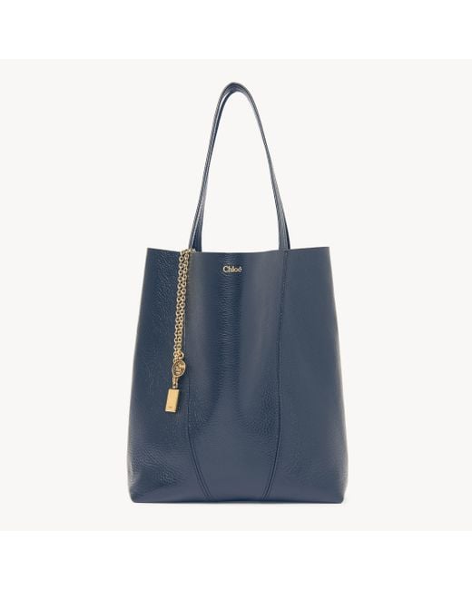 Chloé Blue Chloé Spin Tote Bag In Grained Leather