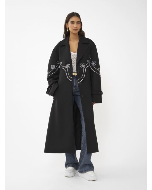 Chloé Black Embroidered Long Trench Coat