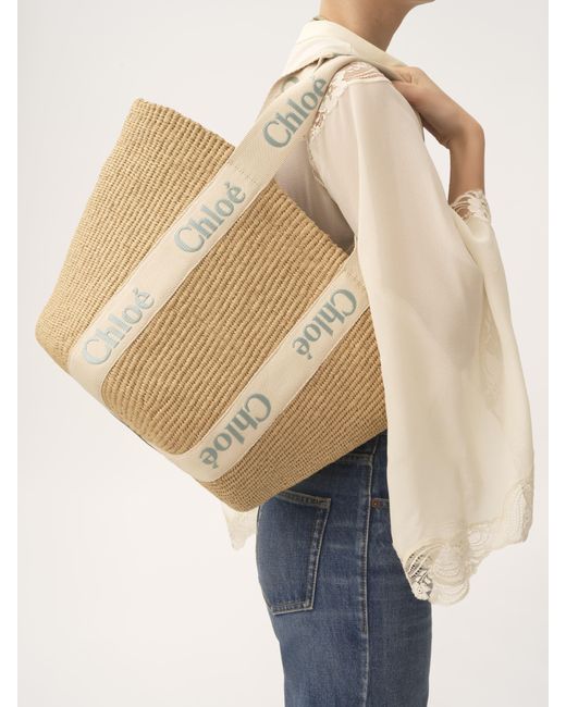 Chloé Large Woody Basket In Natural Fibers