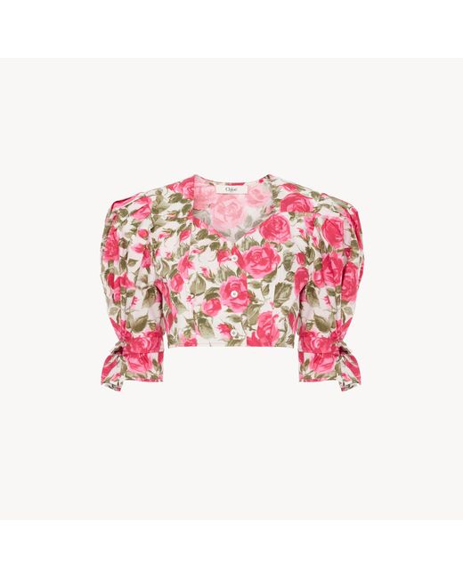 Chloé Pink Puff-Sleeve Cropped Top