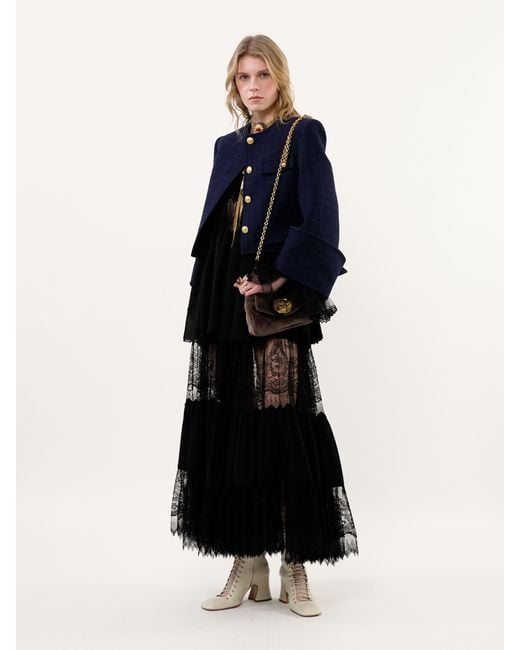 Top manches bouffantes à encolure carrée en georgette de soie et dentelle Chloé en coloris Black