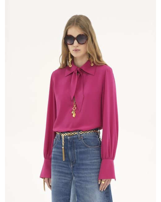 Chloé Pink Bluse aus Crêpe de Chine mit Schluppe