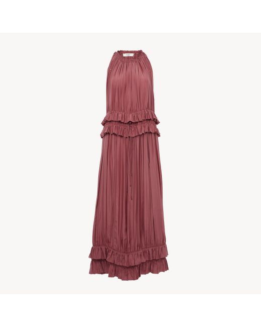 Robe longue sans manches en pongé de soie lavée Chloé en coloris Red
