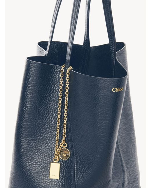 Chloé Blue Chloé Spin Tote Bag In Grained Leather