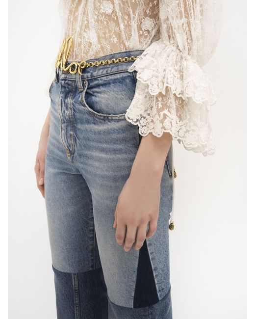Chloé Flared Patchwork Jeans In Denim in Blue | Lyst