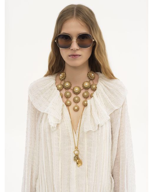 Robe longue froncée en crépon de soie Chloé en coloris Natural
