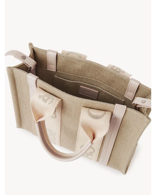 Chloé Natural Small Woody Tote Bag In Linen