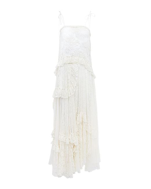Robe longue à fines bretelles en dentelle brodée Chloé en coloris Natural
