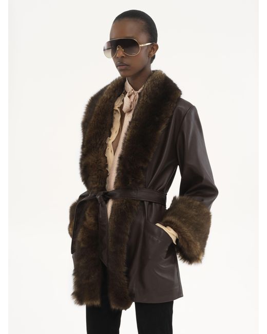 Chloé Brown Oversize-Mantel aus Leder mit Gürtel