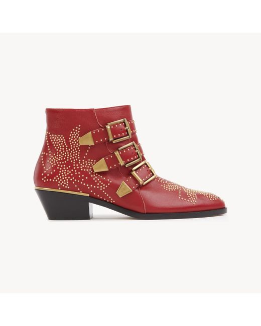 Chloé Red Susanna Ankle Boot 100% Lambskin