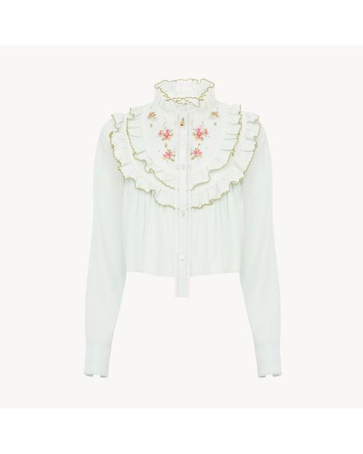 Chloé White Cropped Ruffled Blouse